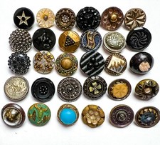 Lovely Victorian Era Buttons Metal MOP Shell Glass Antique Coronet Ivoroid 1/2” picture