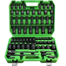 SWANLAKE 66Pc 1/2 Drive Impact Socket Set SAE Metric Deep Shallow Case Storage picture