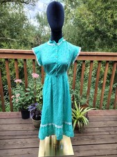 Vintage Mint Green Shirt-Style Dress, (see sizes), lace trimmed (item A38) picture