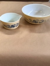 Vintage Pyrex Homestead Blue Floral Tan Speckled Bowls 403 441 Lot of 2 picture