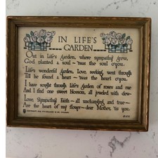 Vintage 1913 PF Volland In Life's Garden Framed Poem Mother Antique Wall Art picture