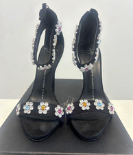 Giuseppe Zanotti Design Black Suede Rhinestone Strappy Open Toe Heels 37.5 picture