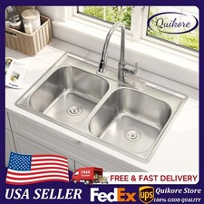 Quikore 33x22 Drop In Double Bowl Kitchen Sink 50/50 Stainless Steel Sinks picture