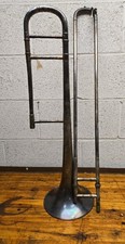 C.G. Conn 1916 Trombone Elkhart IN Silver Plate Engraved 8” Copper Wash Bell picture