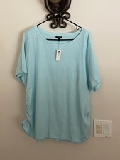 Talbots Women Jacquard Knit Crewneck  Aqua Light Blue Top 2x *** NWT *** picture