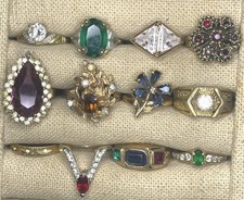 12 PC Vintage 14k 18k HGE Cocktail Statement Ring Lot Crystal Rhinestone picture