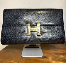 VINTAGE Finesse La Model Lizard Embossed Leather Clutch Bag Gold Art Deco “H” picture