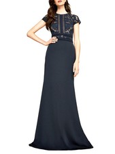 NEW, Tadashi Shoji Lace & Crepe A-Line Gown in Navy Sz 10 #LD382 picture