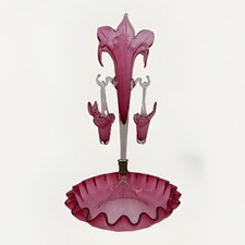 C1890s Victorian Cranberry & Clear Glass Epergne Vase w/ 3 Flutes picture