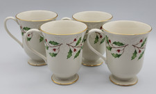 Lenox Holiday Dimension Embossed Footed Mugs Set of 4 Carved Accent Mugs picture