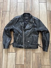 VTG Wilsons Open Road Mens Sz M Black Leather Insulated Biker Jacket Belted picture