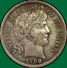1908-S Barber Dime Extremely Fine XF Coin, Scratch #45963 picture