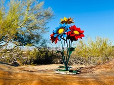 Handcrafted Rustic MINI Metal Flower Bouquet Vibrant Yard Art Flowers picture