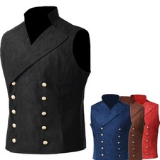 Men Victorian Vest Gothic Steampunk Regency Waistcoat Double Breasted Button picture