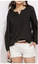 Vineyard Vines Top Women's M Black 100% Linen 3/4 Sleeve Blouse NWT Coastal picture