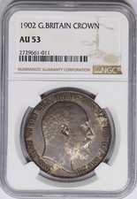 1902 NGC Great Britain Large Silver 1 Crown AU53 King Edward VII picture