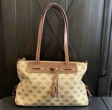 Dooney & Bourke Signature DB Monogram Tassel Tote Brown Leather Vintage Y2K picture