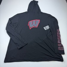NEW Wisconsin Badgers Hooded Shirt Mens 2XL XXL Black Long Sleeve Pullover NCAA picture
