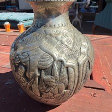 Vintage hand and bossed Persian silver plated copper vase picture