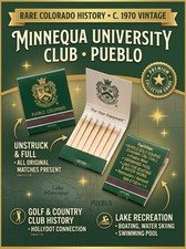 Vintage Minnequa University Club Matchbook Pueblo Colorado Unstruck c 1970 Rare picture