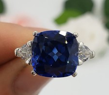 7.50 Ct Cushion Cut Natural Sapphire Diamond Wedding Bridal Ring 14K White Gold picture