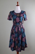 LULAROE NWT Smooth Stretch Blue Floral Print A-Line Amelia Dress Size Small picture