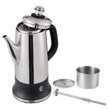 KFFKFF 12-Cup Electric Percolator Coffee Pot, Stainless Steel, Keep Warm, Silver picture