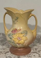 Vintage Hull Art Magnolia Flower Handled Pottery Vase - Partial Label 3-8 1/2