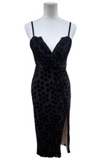 Lulus Black Velvet Floral Mesh Midi Dress Womens Small Ruched Slit Cocktail picture