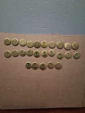 Vintage Brass Raised Number Tacks  #1-25 Window Sash Markers Thumb Tacks picture