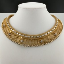Vintage Hattie Carnegie Mesh Collar Necklace Gold Tone Rhinestone READ picture