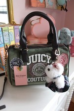 Juicy Couture Y2K Green Brown Velour Crown Heart Bowler Satchel NWT Dog Charm picture