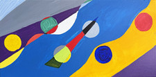 Abstract Geometric Painting Blue Yellow Purple With Circles Abstract Theme picture