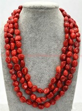 Natural 8x10mm Red Coral Irregular Gemstone Beads NeckLace Long 18-100in picture