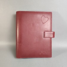 Vintage Day Timer Flavia Planner Classic 7 Ring Organizer Burgundy Leather Heart picture