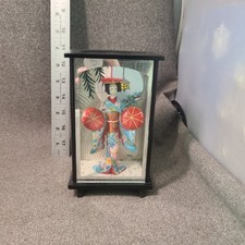 OMC Japan Geisha Doll Blue Flowered Kimono Glass Display Otagiri Mercantile Comp picture