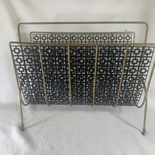 Vintage 1960’s MCM Black & Brass Wire Magazine Newspaper Metal Rack picture