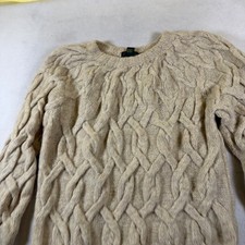 Charter Club Jane Justin 100% Wool Cable Knit Sweater Beige Mens Medium Hand picture