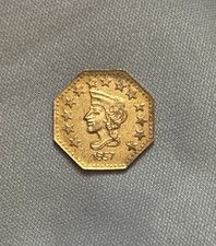1857 California Gold 1/2 octagonal uncirculated coin/.6 Gram Gold picture