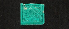 1867 ROMAN STATES ITALY 2b Blk on Green GLAZED IMPERF Sc#12 Tear Scarce picture