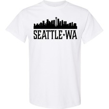 Inktastic Seattle Washington City Skyline T-Shirt Silhouette Souvenir Clothing picture
