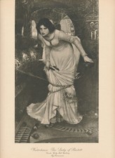 115+yr Old Antique PreRaphaelite Art Print  LADY OF SHALOTT By John Waterhouse picture