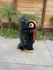 VTG Dan Dee 43” Black Bear & Cub Hugging Christmas Tree Holiday Decor Hat/Scarf picture