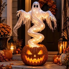 Swirling Ghost Pumpkin Yard Lamp,51In Lighted Halloween Yard Accent,Rising Spiri picture