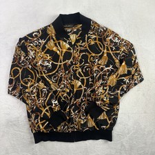 VTG Casablanca Full Zip Long Sleeve Black Gold Jackets Baroque Print Women's XL picture