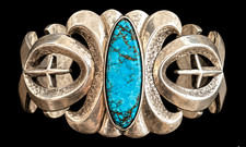Sterling Silver Turquoise Southwestern Cross Cuff Bracelet – Signed D picture