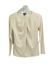 Talbots Petites Cream Draped Front Blouse Long Sleeve Top SP NWT Quiet Luxury picture