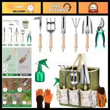 9-Piece Heavy Duty Gardening Tool Set - Stainless Steel Rust-Proof Tools & Tote picture