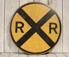 Railroad Tin Sign Train Rail Crossing Warning Metal Vintage Rustic Style Replica picture