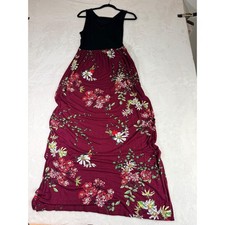 Floral Empire Waist Maxi Dress Womens M Burgundy Boho Cottagecore Pockets picture